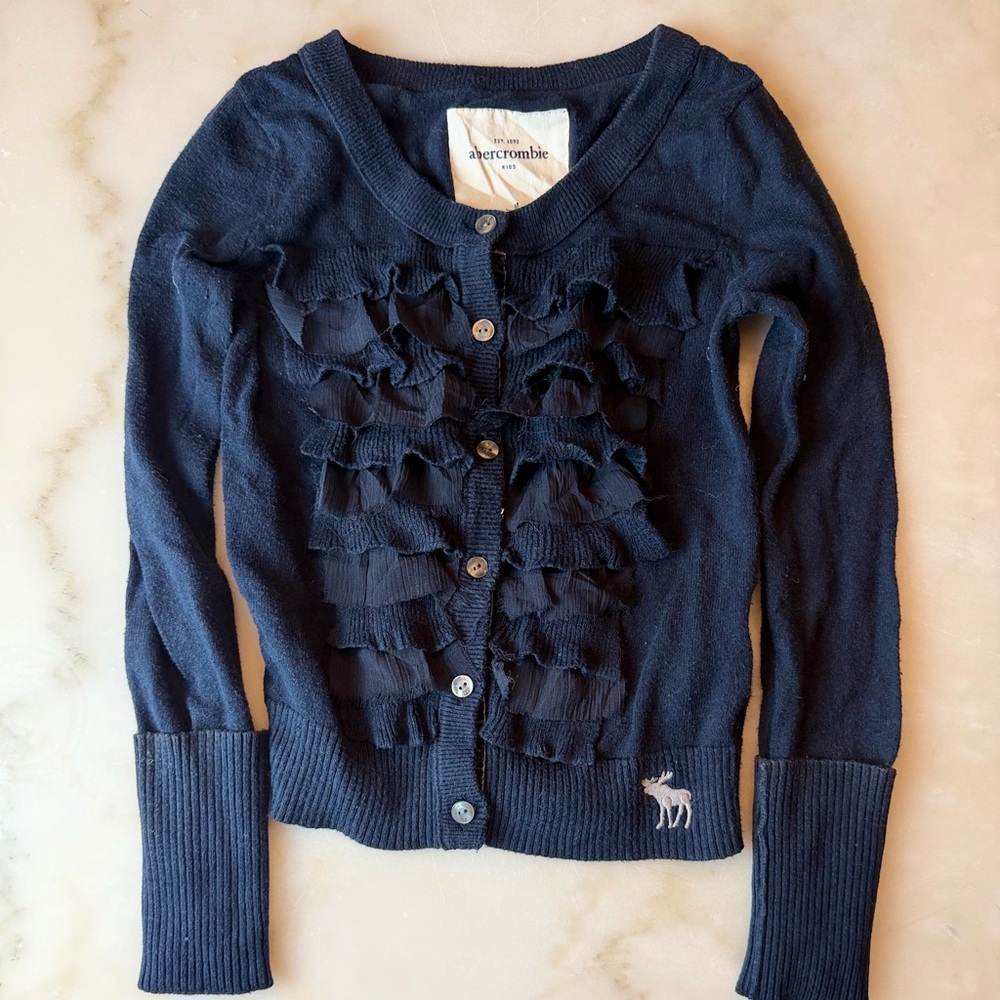 Abercrombie & Fitch Navy Ruffled Button-Front Cardigan